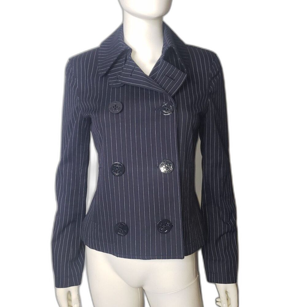 American Living Navy Blue and White Striped Nautical Blazer Womens Size Small